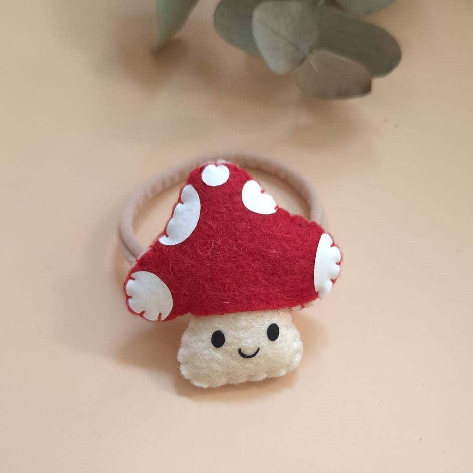 Elastic de păr handmade cu ciupercuță din fetru