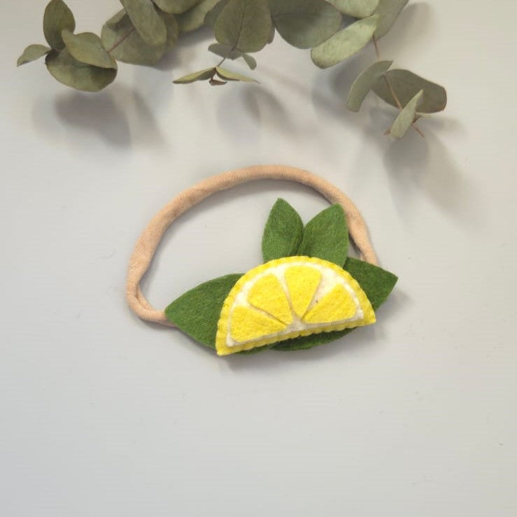 Bentiță elastică handmade cu lămâie și frunze verzi